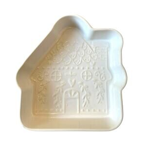 Gingerbread House Baking Dish White Christmas Holiday Stoneware 11in NEW